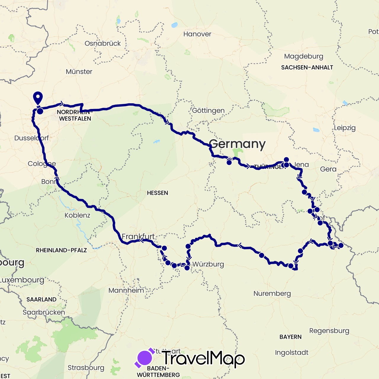 TravelMap itinerary: driving in Germany (Europe)